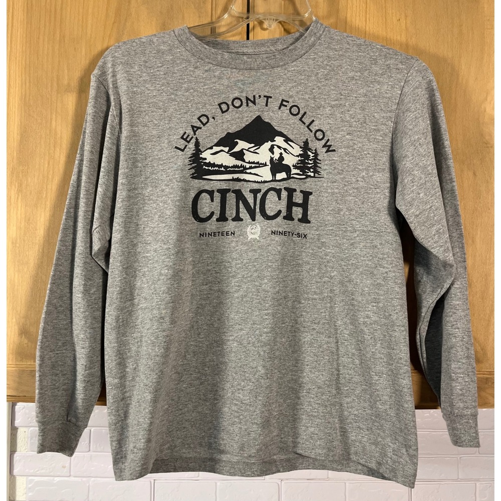 Cinch Graphic T-Shirt Boys Size L 12 Grey Long Sleeve Lead Don't Follow